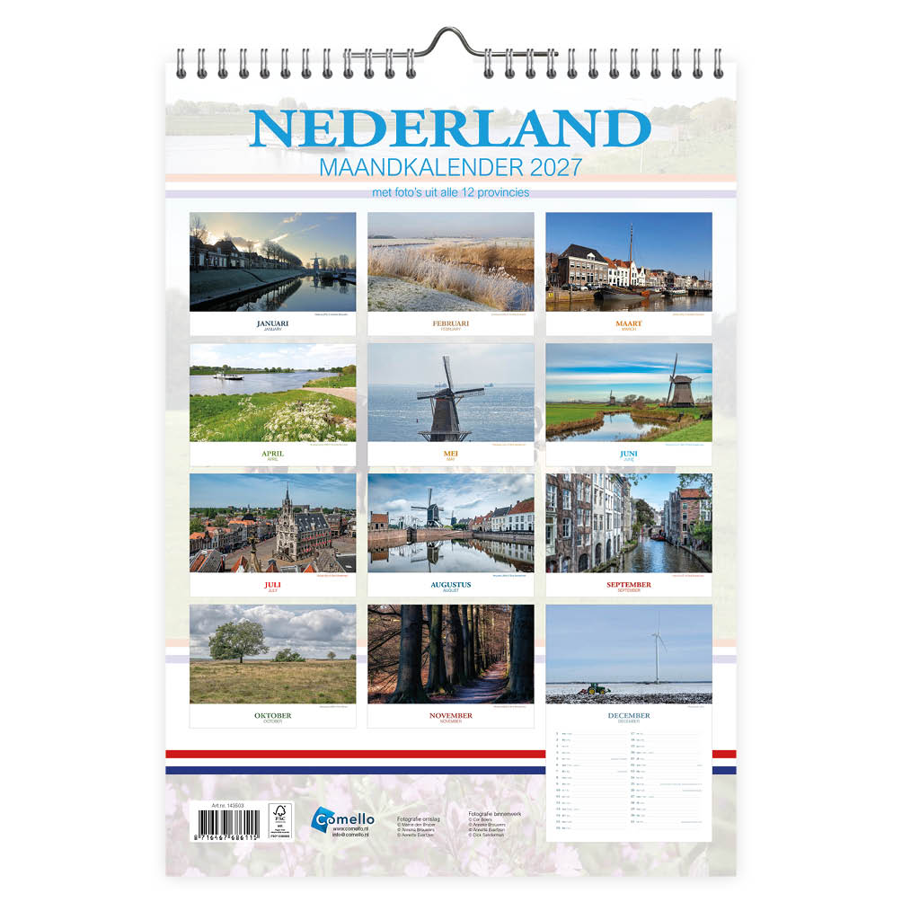 2027  Monthly  Calendar Pictures of Holland 9x13 inches