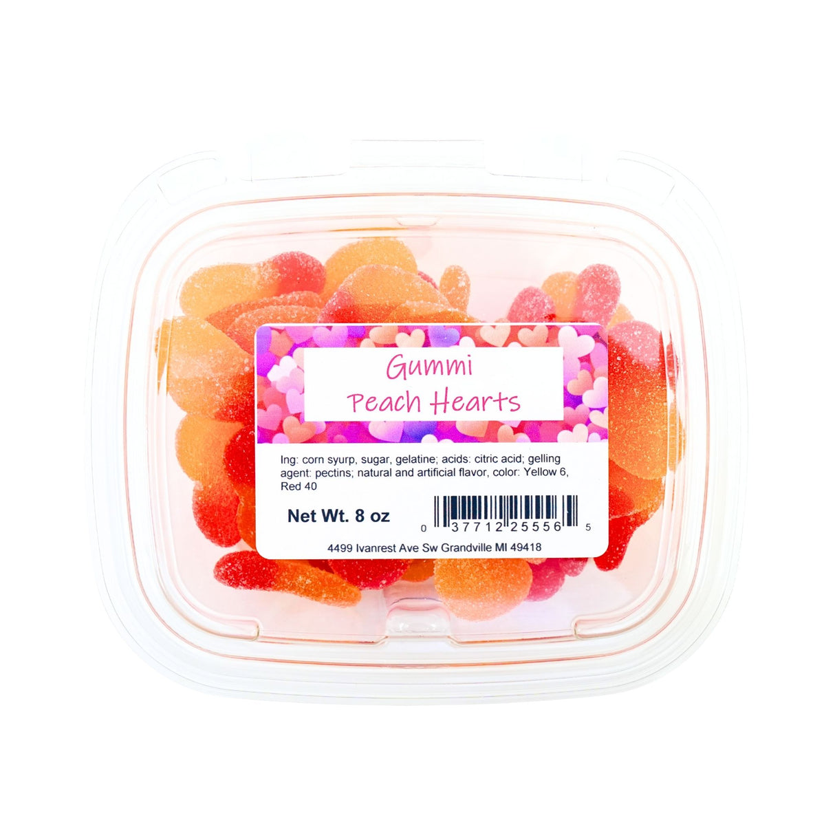Vidal Gummi Peach Hearts 8 oz tub