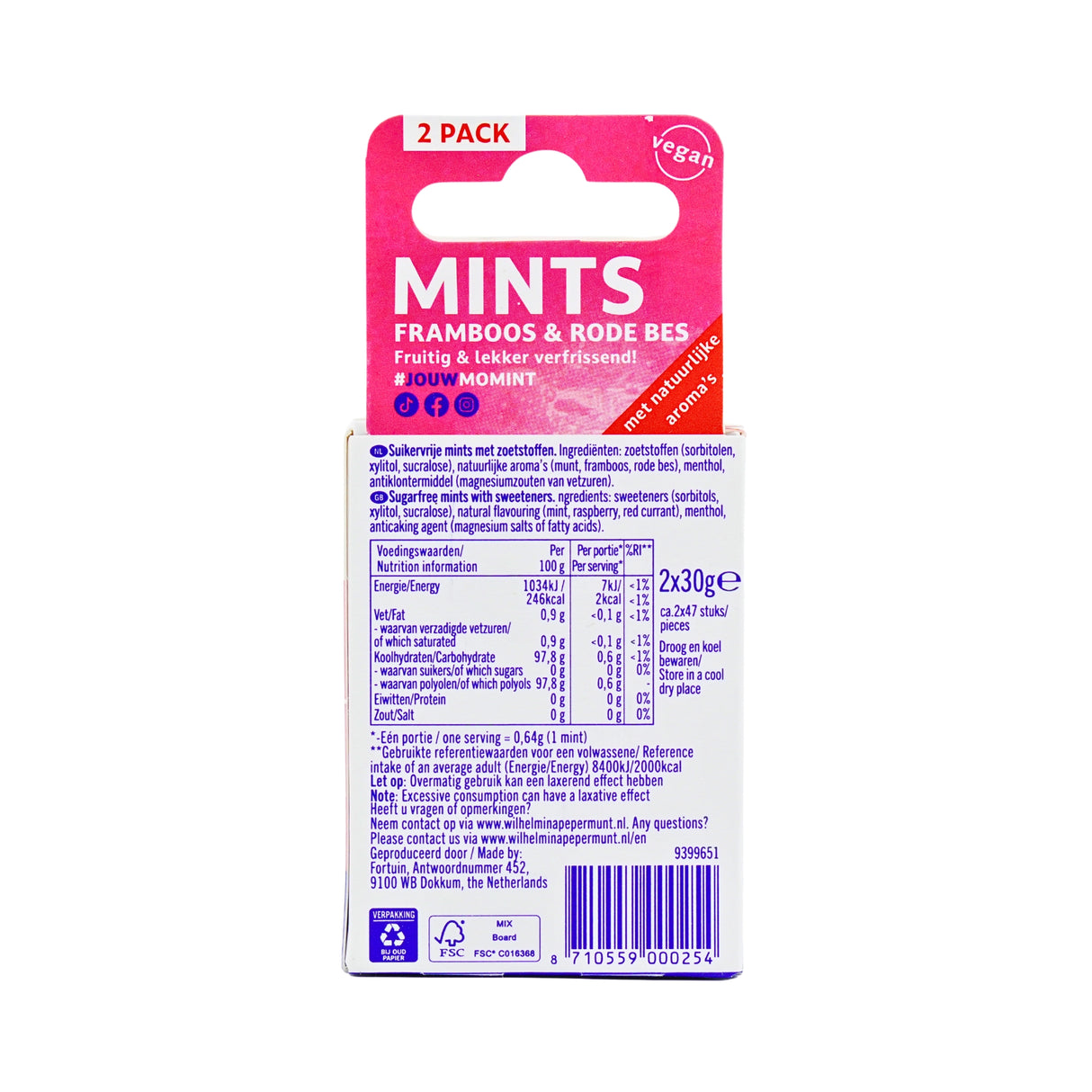 Wilhelmina Sugar Free Raspberry & Red Currant Candies 60 gr 2 pack