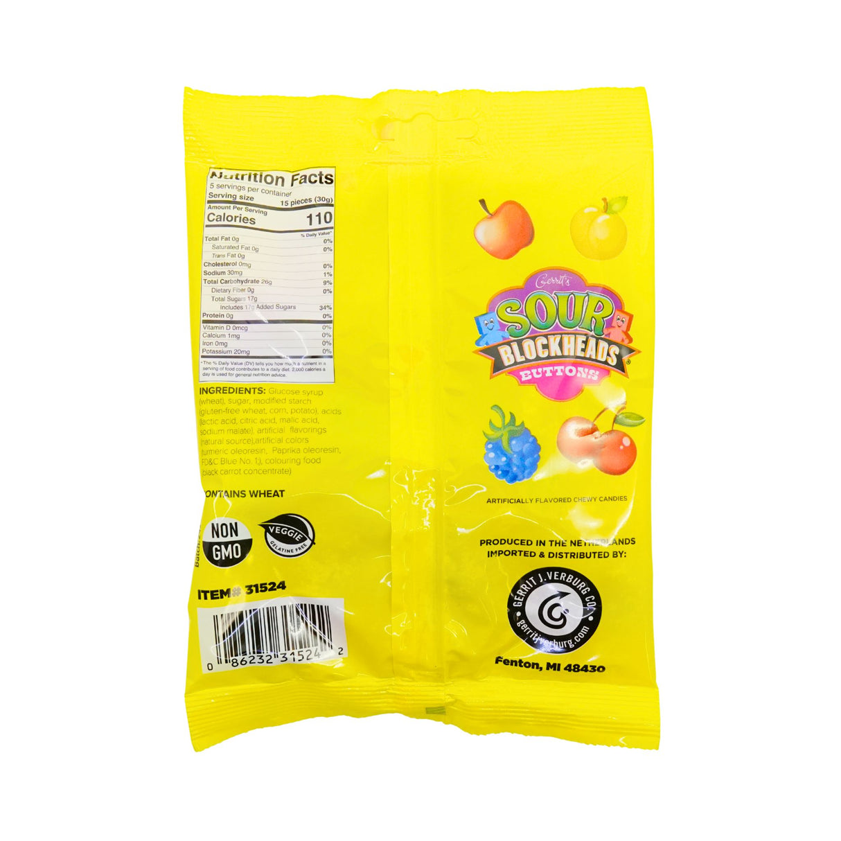 Gerrit's Sour Blockhead Buttons 5.29 oz bag