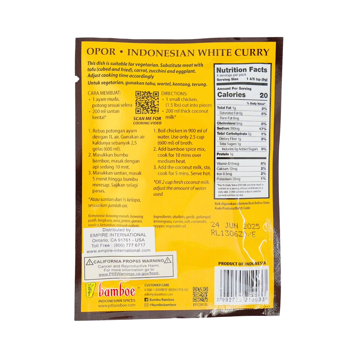 Bamboe Opor Spices for White Curry 1.2oz