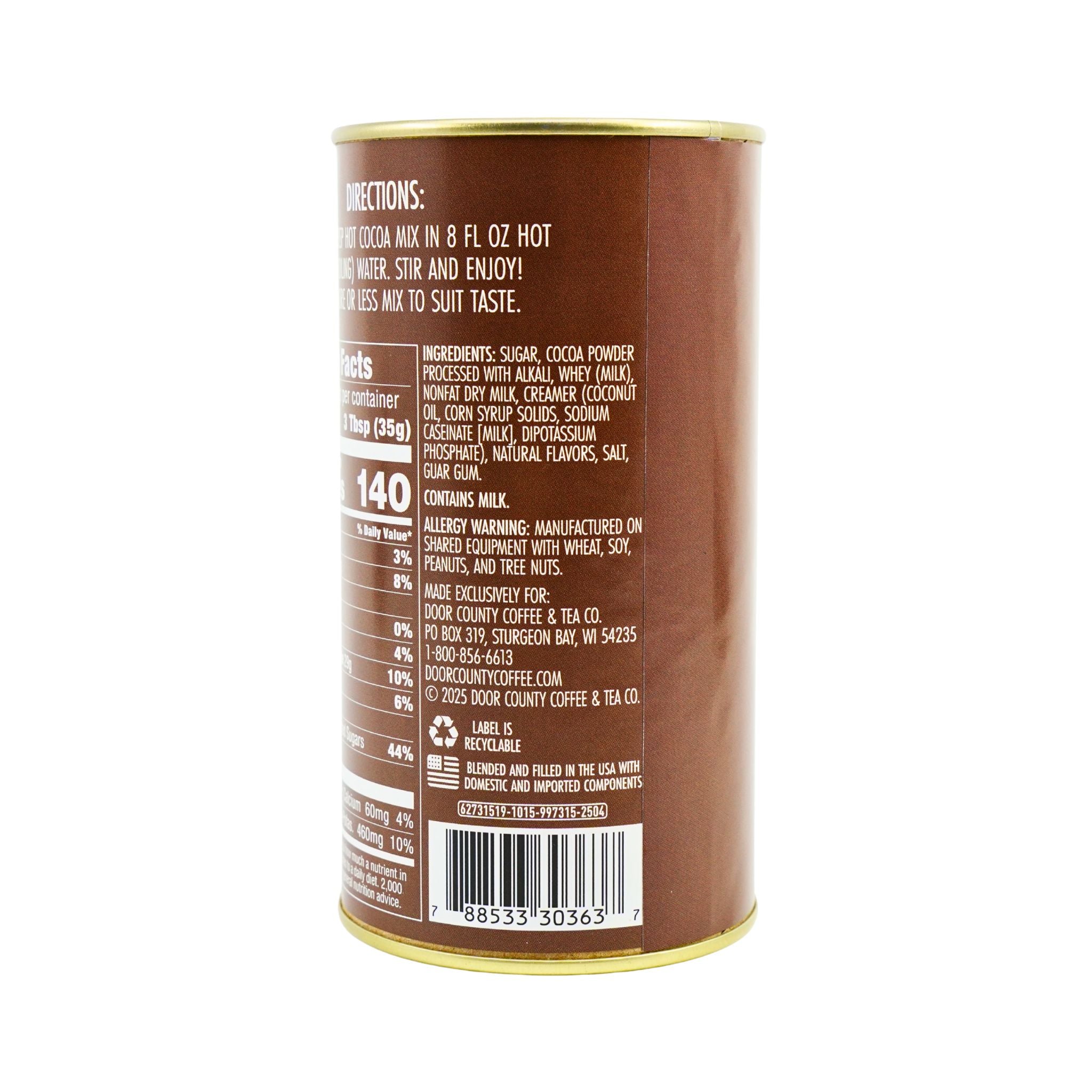 Door County Coffee European Dark Chocolate Hot Chocolate Canister