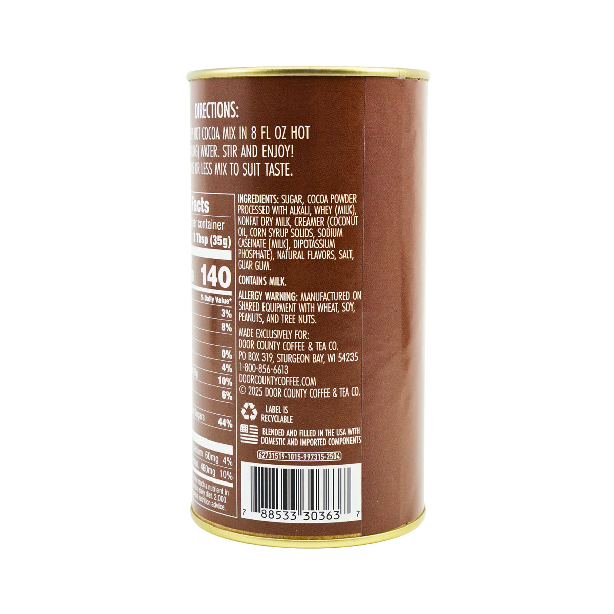 Door County Coffee European Dark Chocolate Hot Chocolate Canister 7 oz