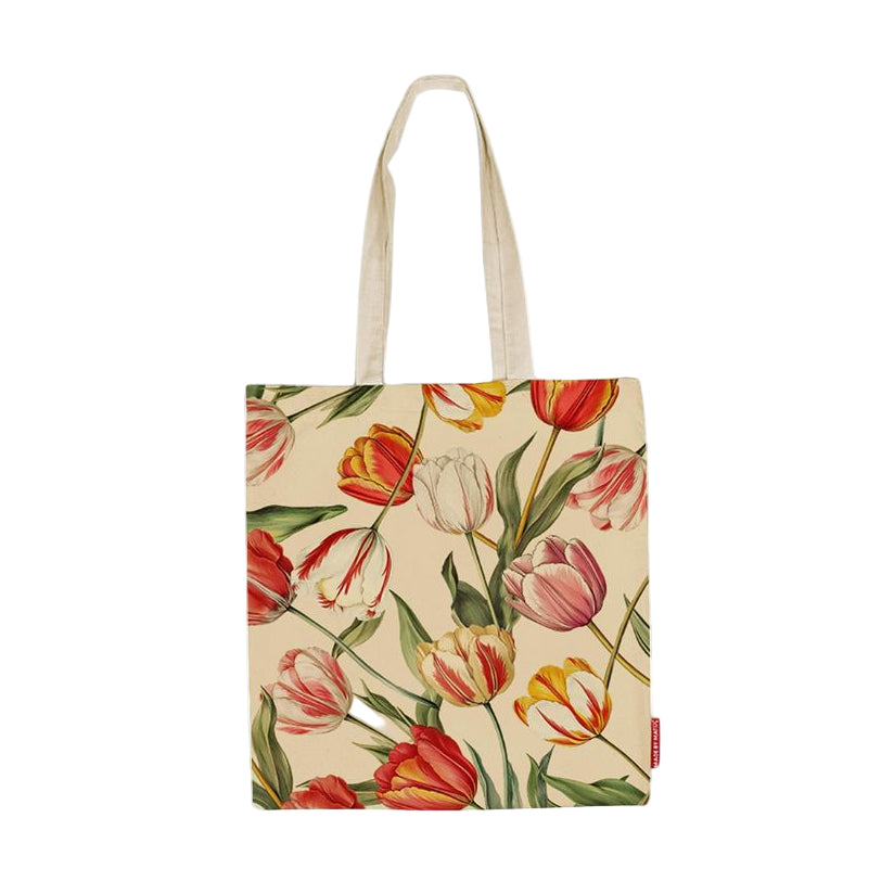 Tote bag with floral design on a beige background
