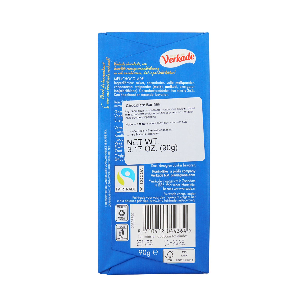 Verkade Milk Chocolate Bar 3.2 oz