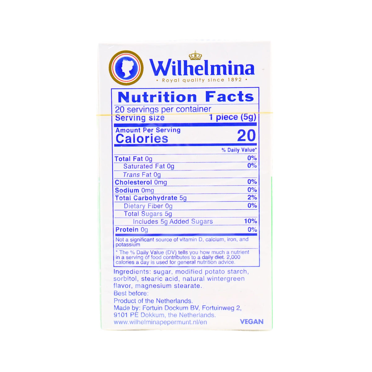 Wilhelmina Vegan Wintergreen mints 3.5 oz box