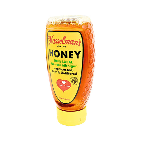 Hasselmans Honey 16 oz Inverted bottle