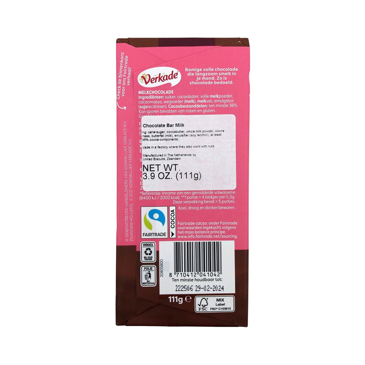 Verkade Milk Chocolate Bar 3.9 oz