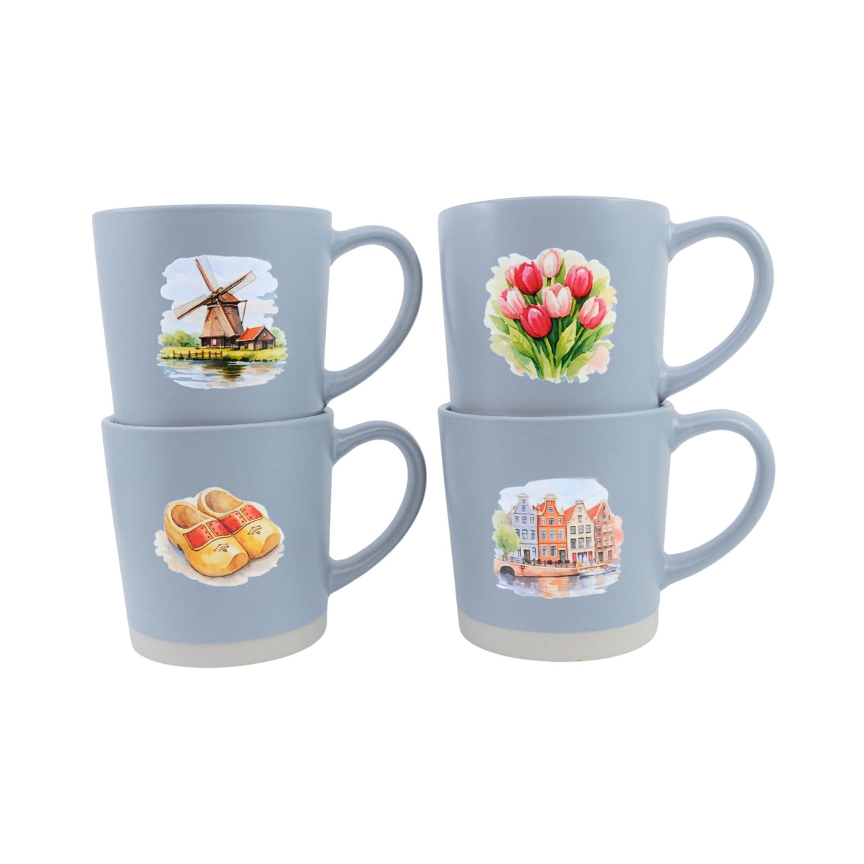 Set of 4 Dutch Scene Watercolor Mugs