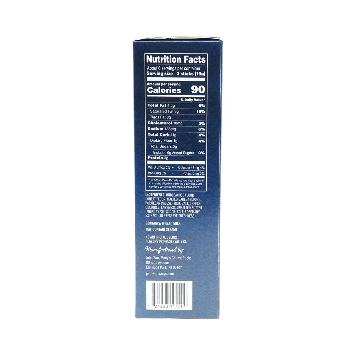 John Macy Melting Parmesan Cheese Sticks 4 Oz Box