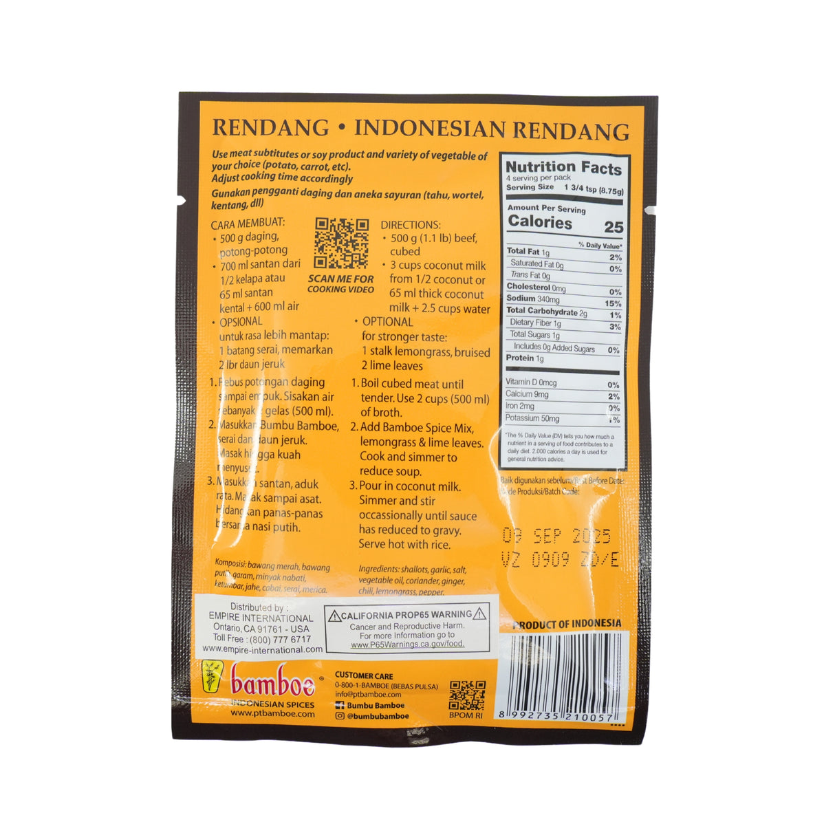 Bamboe Rendang Curry Spices 1.2 oz