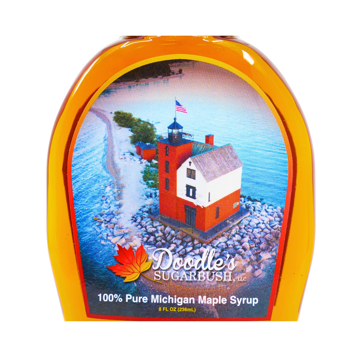 Doodles Maple Syrup Northern Lighthouse  Bottle 8 oz glass