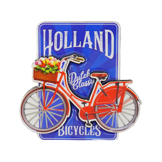 Holland Dutch Classic Bicycle Magnet - Blue & Red MDF