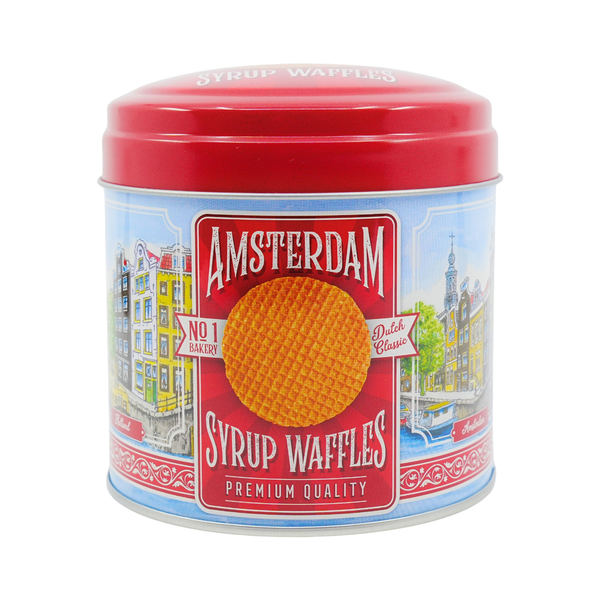 Stroopwafel Tin of Amsterdam Canal Houses with 8ct Stroopwafels