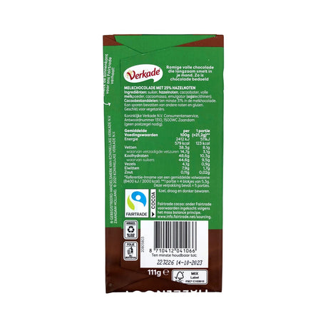 Verkade Milk Chocolate  w/hazelnuts bar 3.9 oz