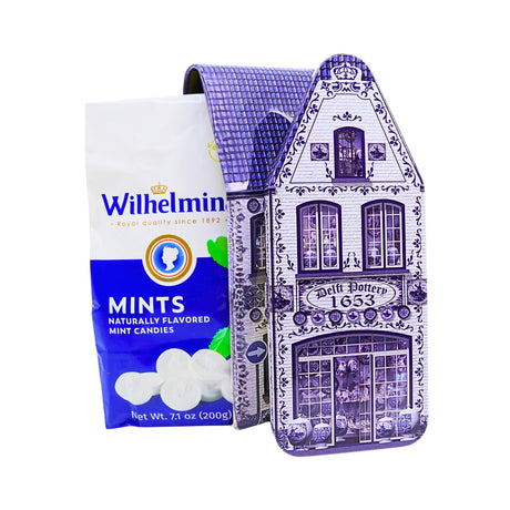 Delft Store House tin with 7 oz Wilhelmina Peppermints