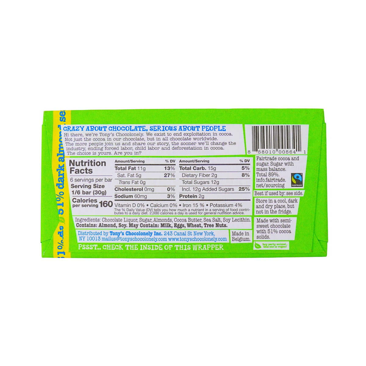 Tonys Chocolonely Dark Choc Almond Sea Salt  Bar 6.35 oz