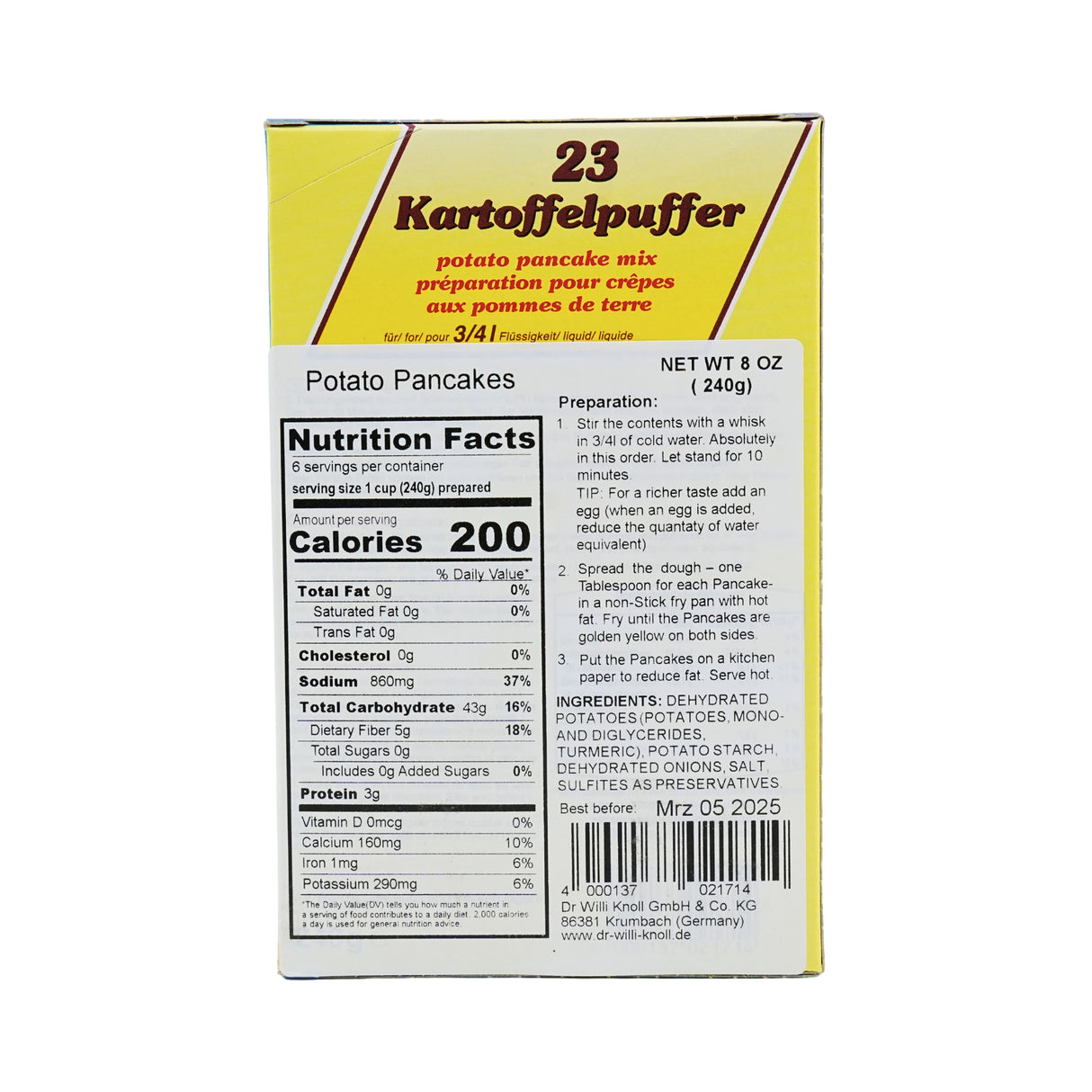 Dr Willi Knoll 23 Shredded Potato Pancake (Kartoffel Puffer)  8.46 oz(9)