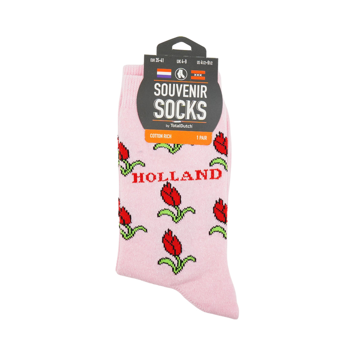 Souvenir Pink with Red Tulips Holland Socks