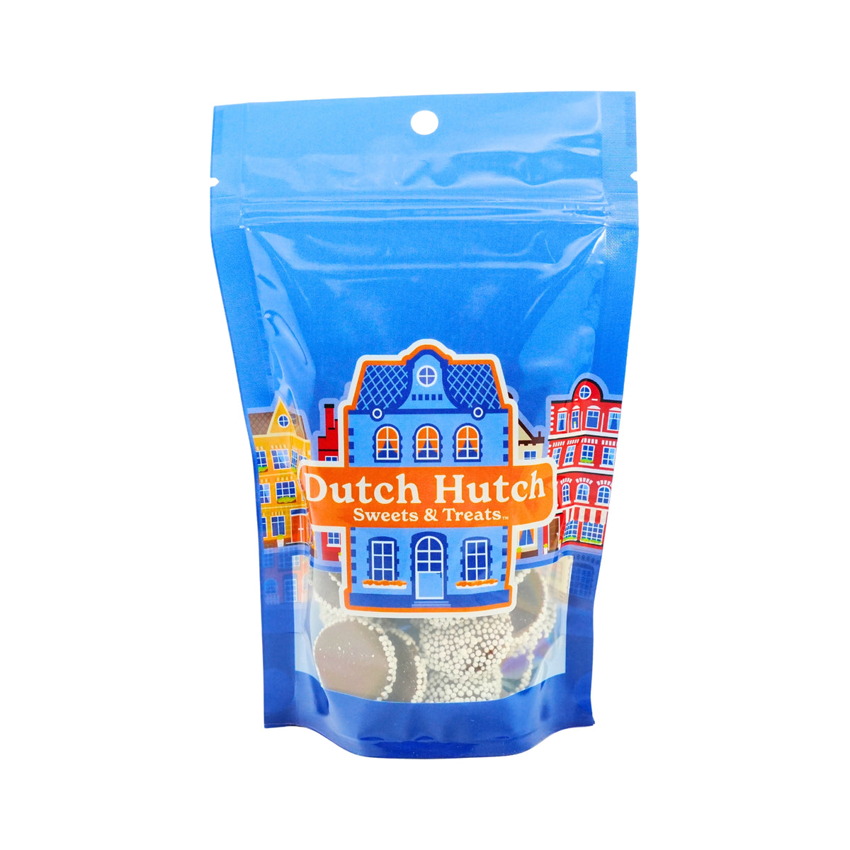 Dutch Hutch Dark Chocolate White Nonpareils  7 oz