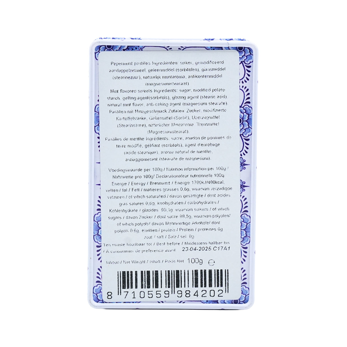 Wilhelmina Mints Mini Delft Tin Slide Top  3.5 oz