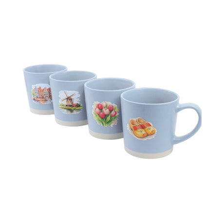 Set of 4 Dutch Scene Watercolor Mugs