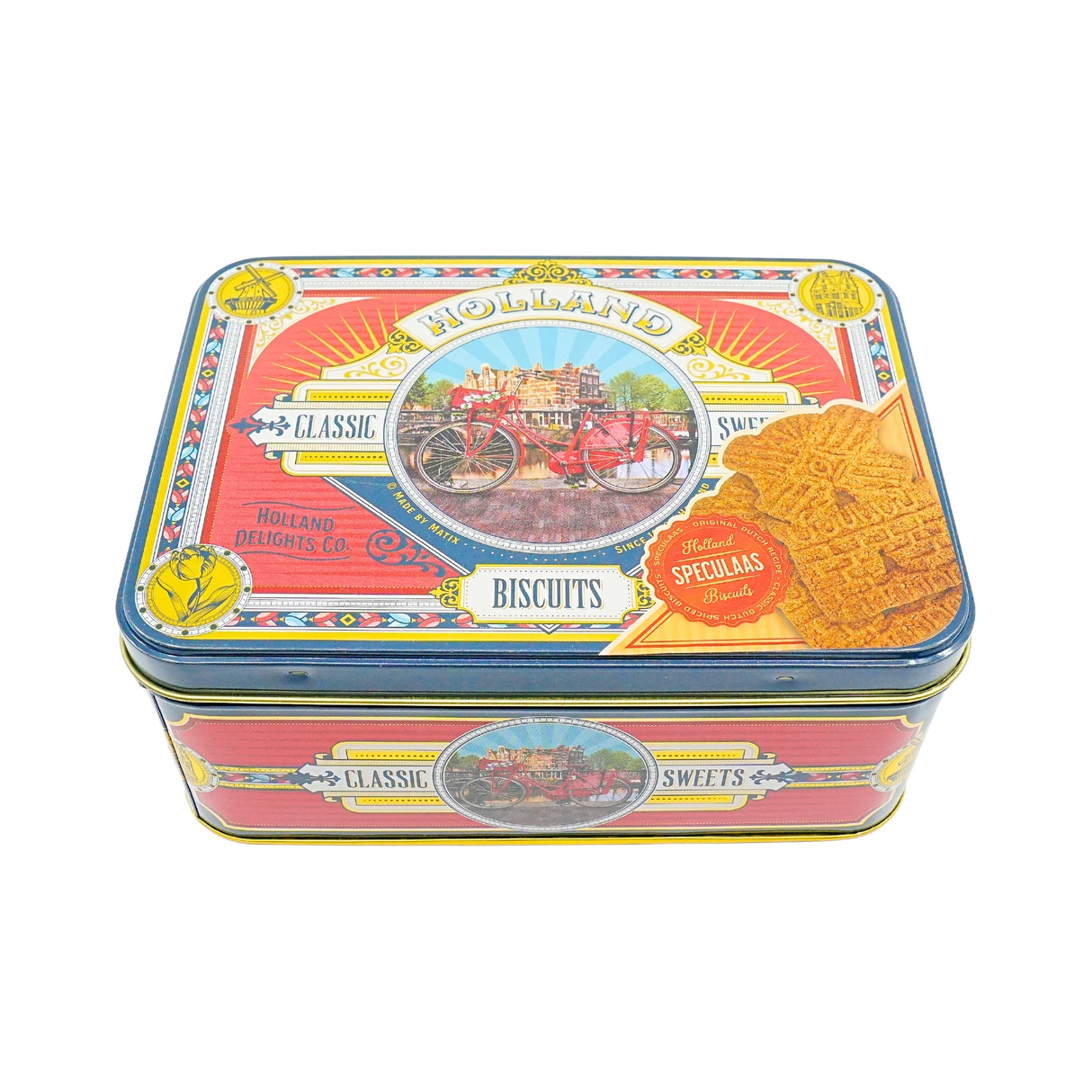 Holland Bike Deco Square Tin with Speculaas 14 oz