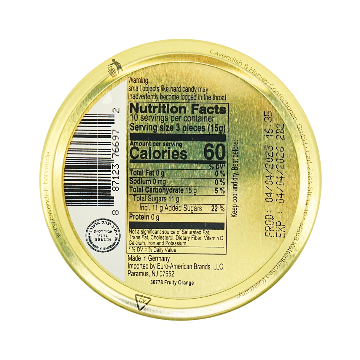 Cavendish & Harvey Orange Candy 5.3oz Tin