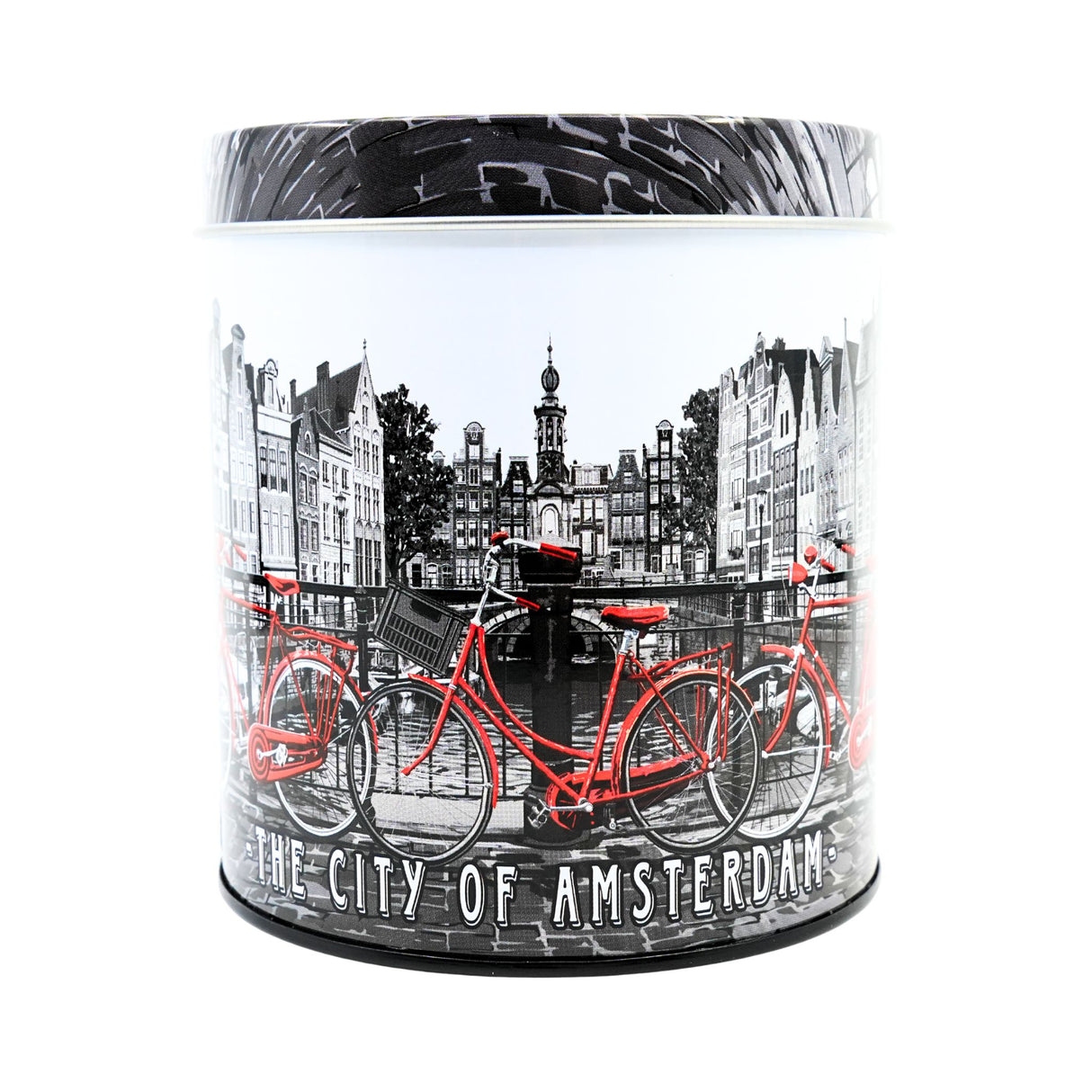 Red Bike In Amsterdam Stroopwafel Tin with Stroopwafels