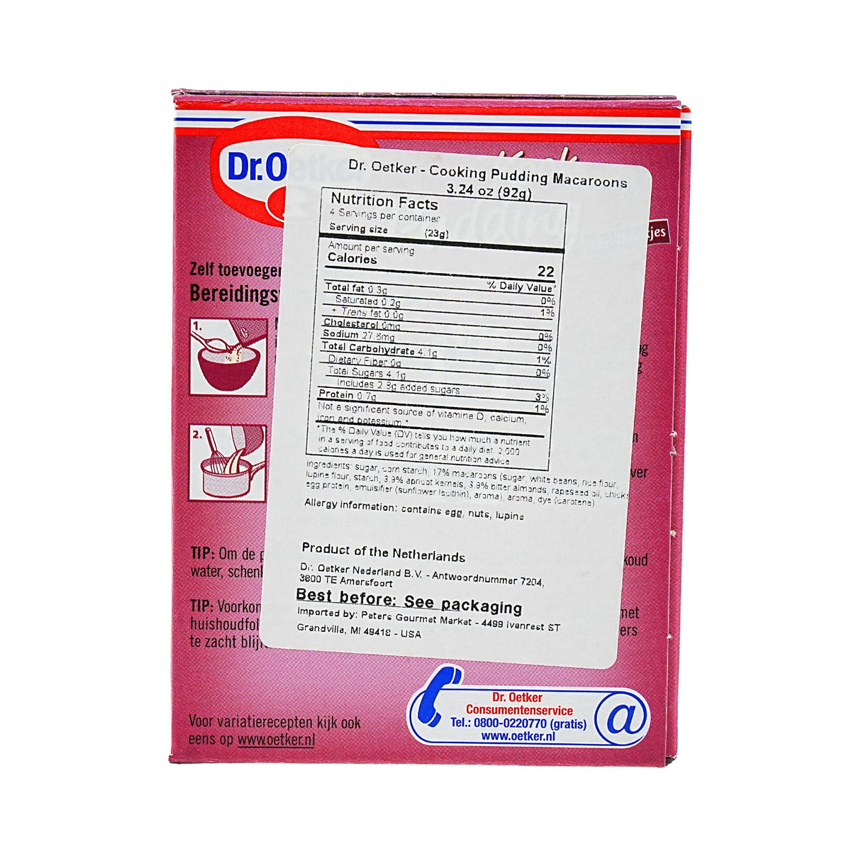 Dr Oetker Bitterkoekjes (Macaroon) Pudding Mix 3.2 oz box