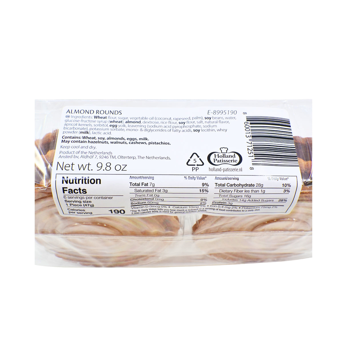 Holland Patisserie Almond Rounds 6 ct  9.8 oz