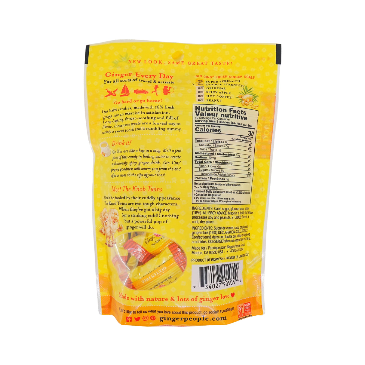 Ginger People Gin Gins Double Strength Hard Ginger Candy 3 oz Bag