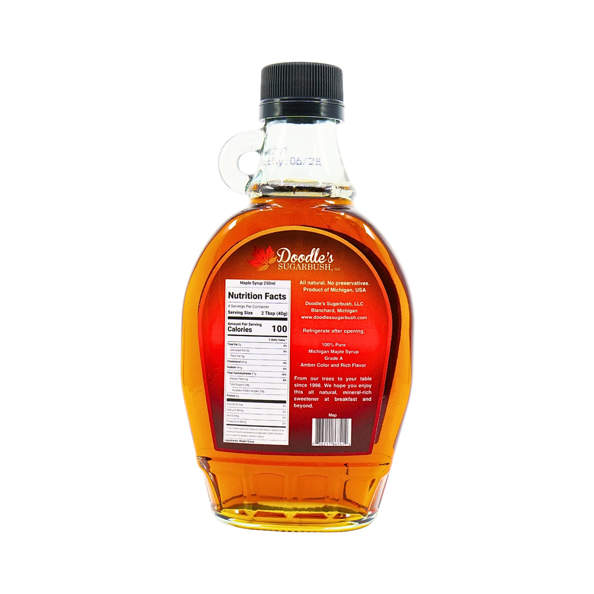 Doodles Maple Syrup Michigan Bottle 8 oz glass
