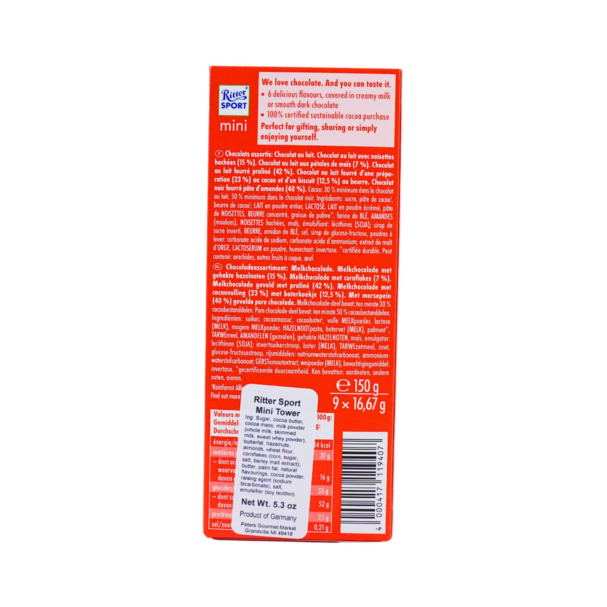 Ritter Sport Mini Chocolate Bar 9 Piece Mix Pack