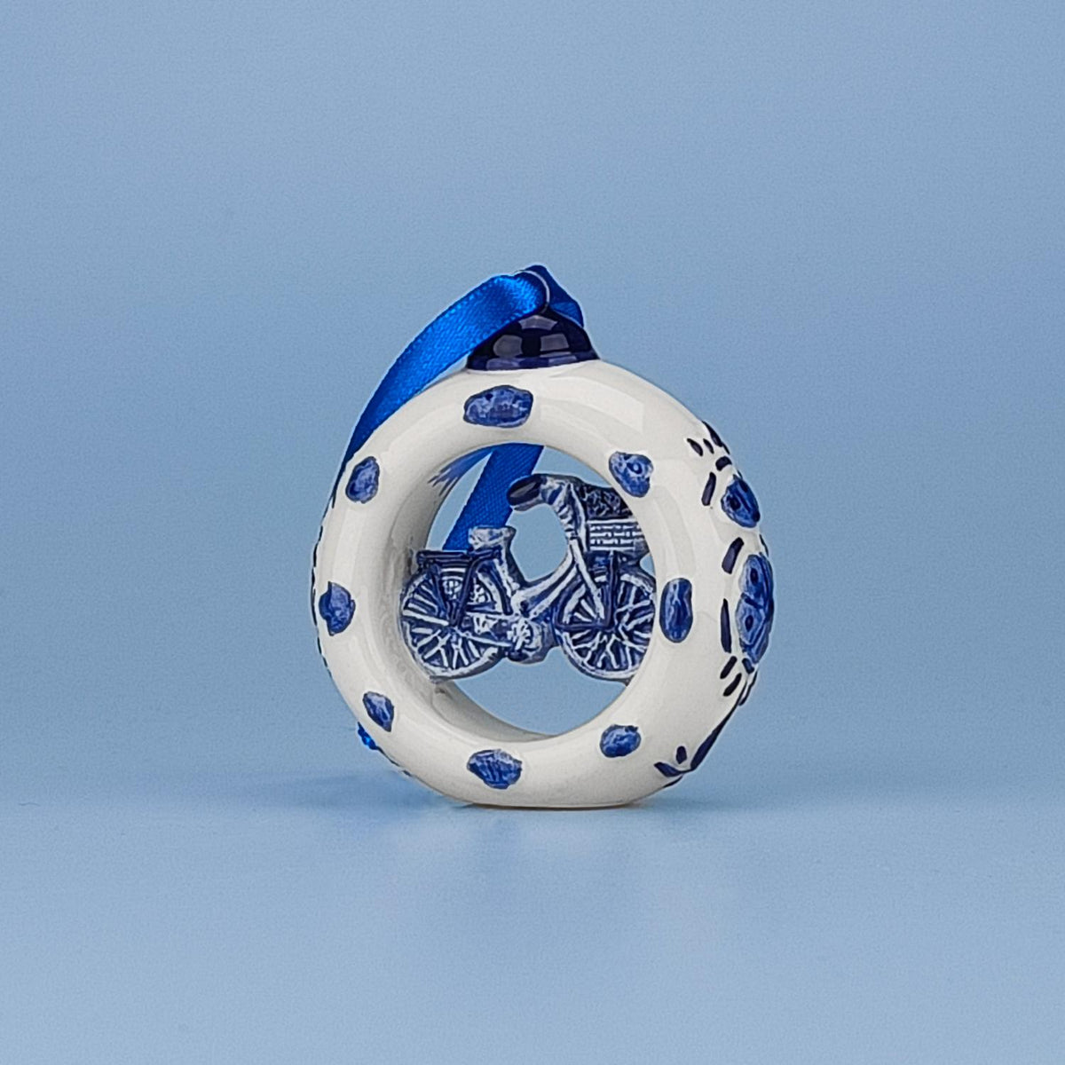 Ceramic Christmas Ornament  Ring with Bicycle