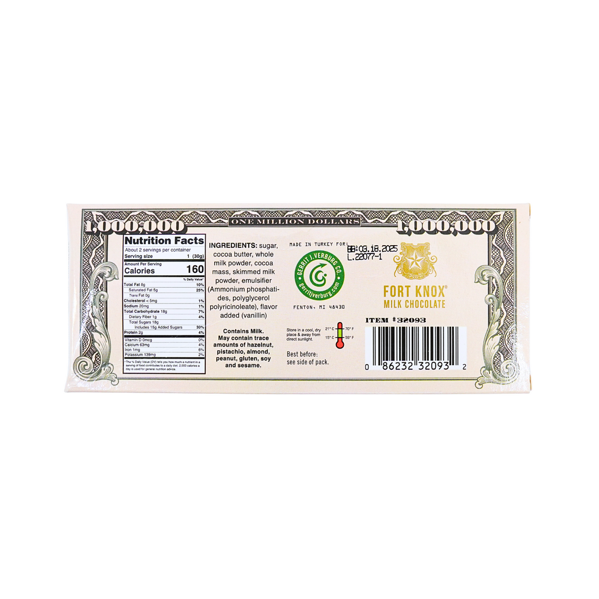 Fort Knox Million Dollar Chocolate Bar 2oz