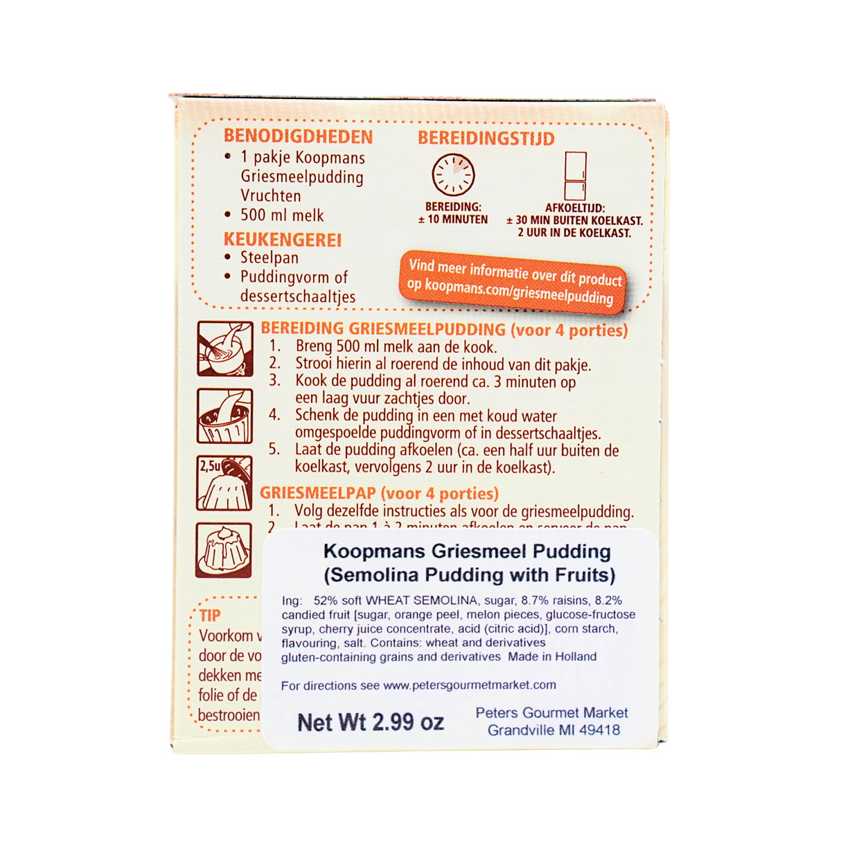Koopmans Griesmeel Pudding with Fruits 2.99 oz (85g)