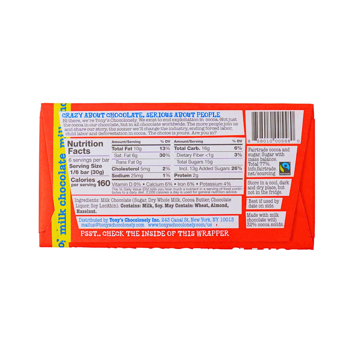 Tonys Chocolonely Milk Chocolate  Bar 6.35 oz