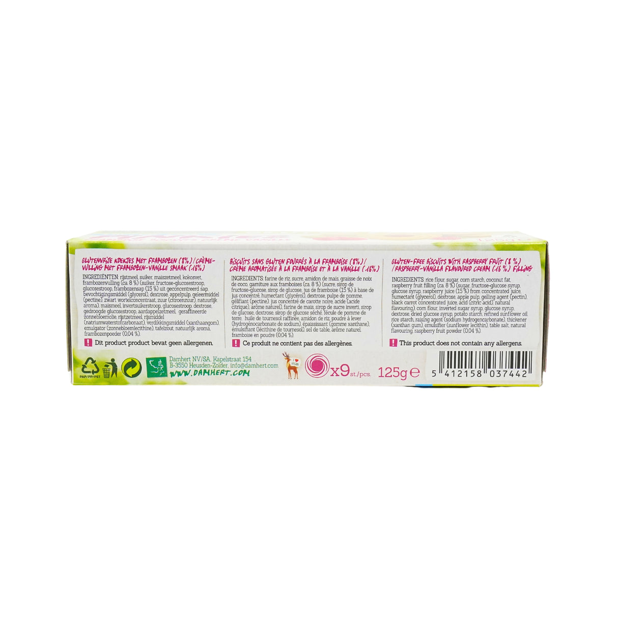 Damhert Gluten Free Pinkies Rasberry and Vanilla Cream Biscuits 4.4  Oz