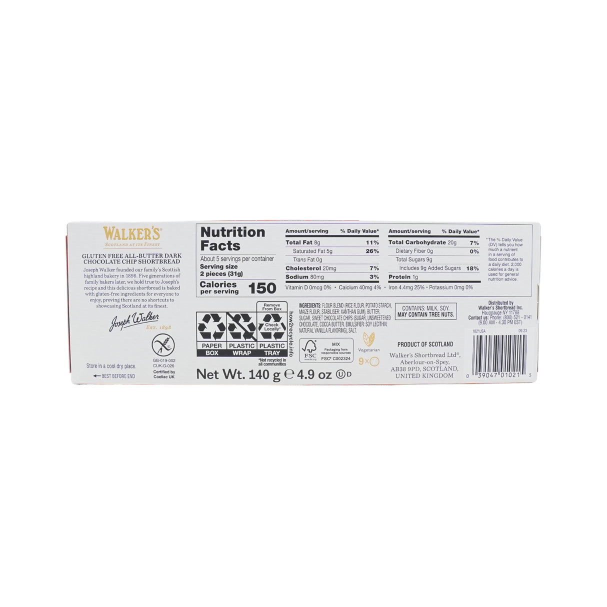 Walkers Gluten Free Chocolate Chip Rounds 4.9 oz box
