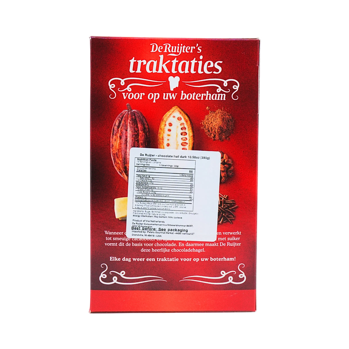 De Ruijter Dark Chocolate Sprinkles Hagelslag 14.1 Oz