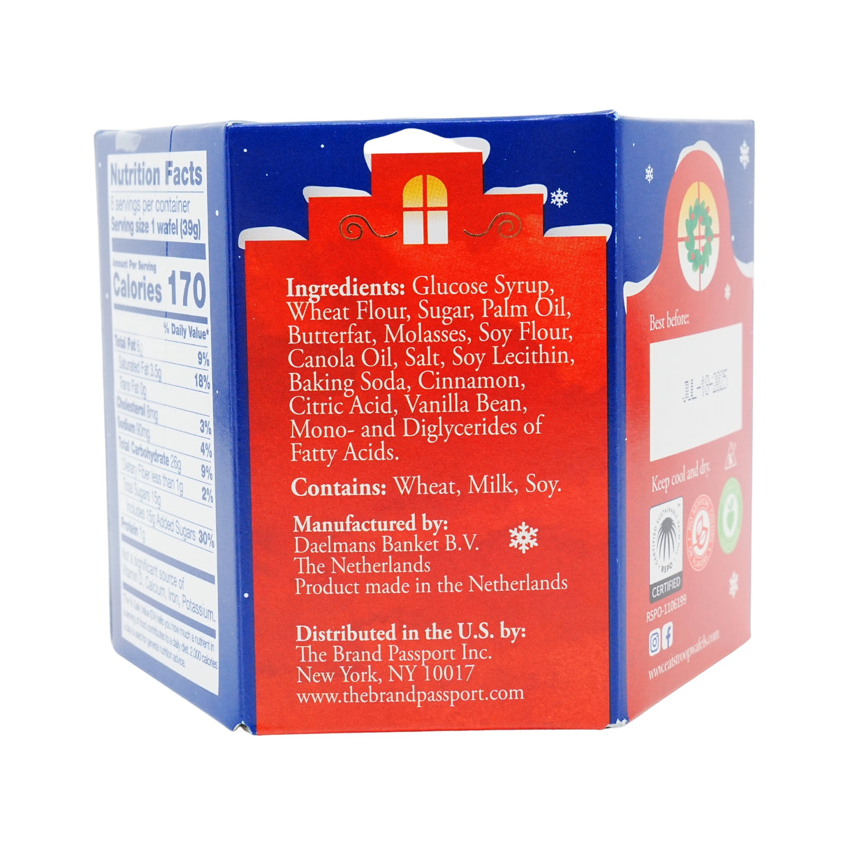 Daelmans  Holiday Syrupwafer Hex 8.11 Oz Box
