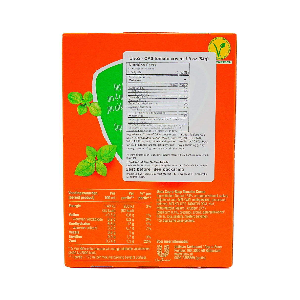 Unox Instant Tomato Cream Cup A Soup 3 packets