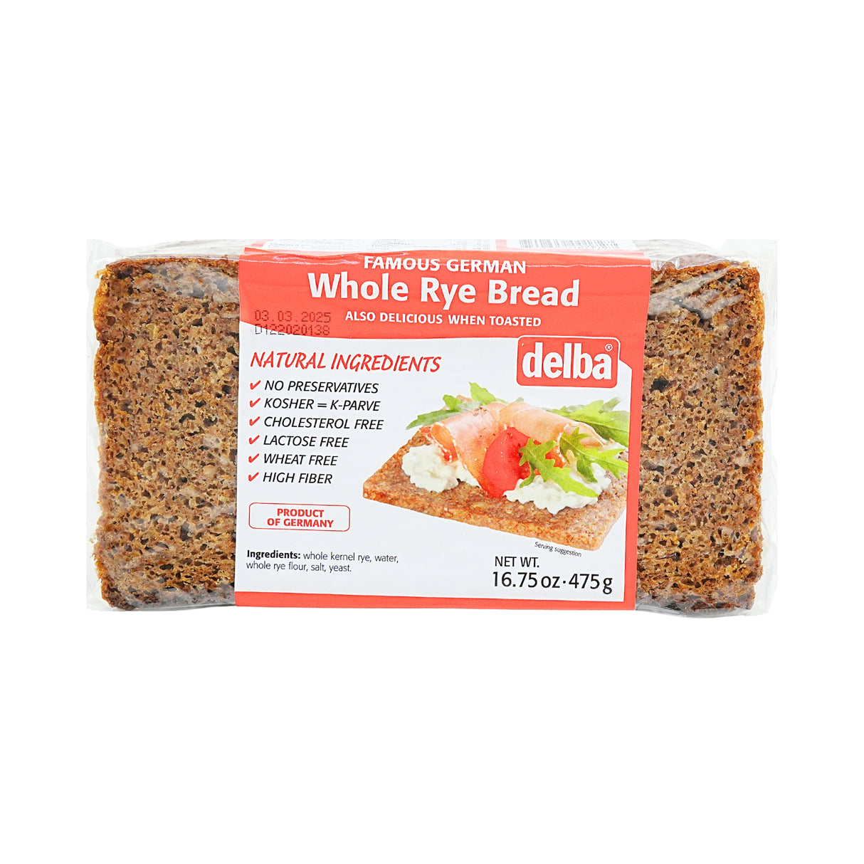 Delba Whole Rye Bread 16oz