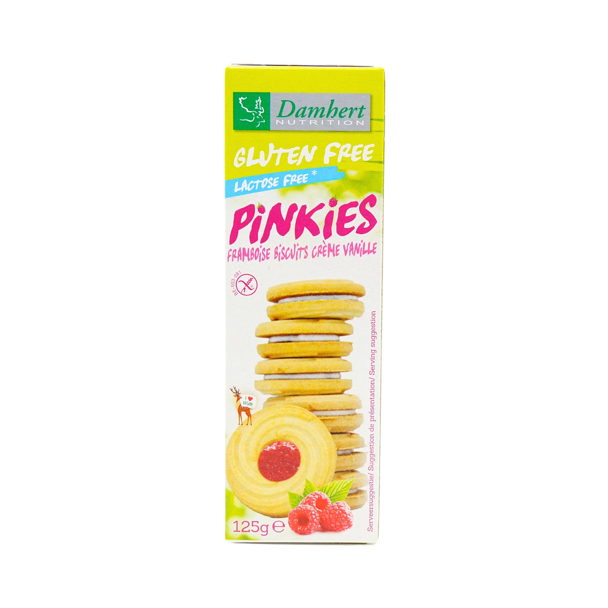 Damhert Gluten Free Pinkies Rasberry and Vanilla Cream Biscuits 4.4  Oz
