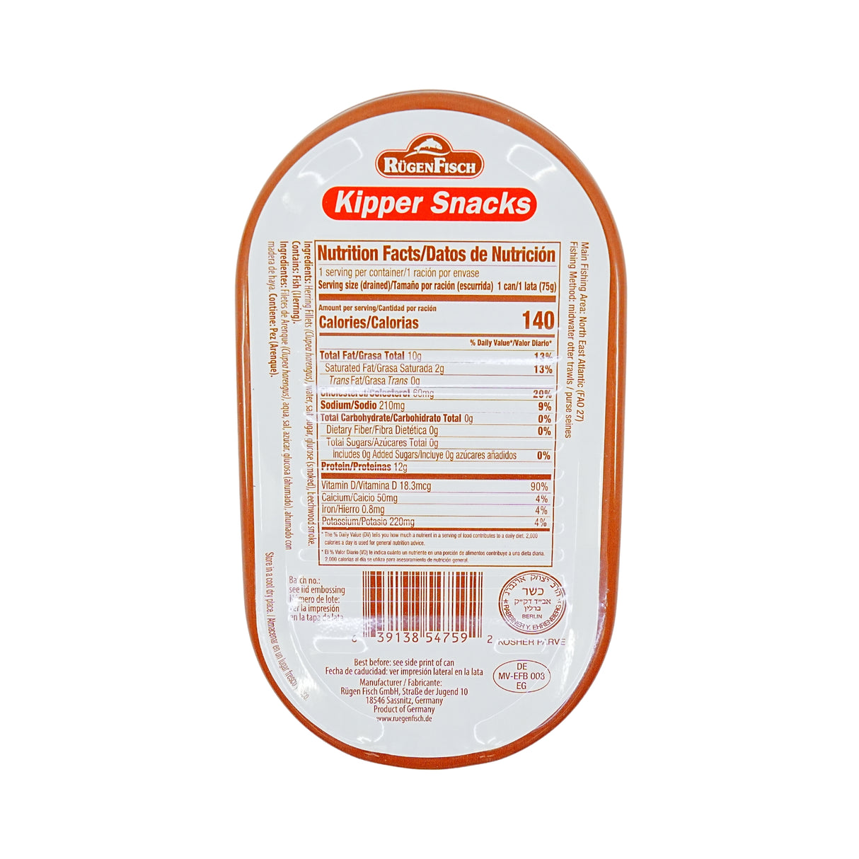 Rugenfisch Kipper Snacks Smoked Herring Fillet 3.5oz Tin