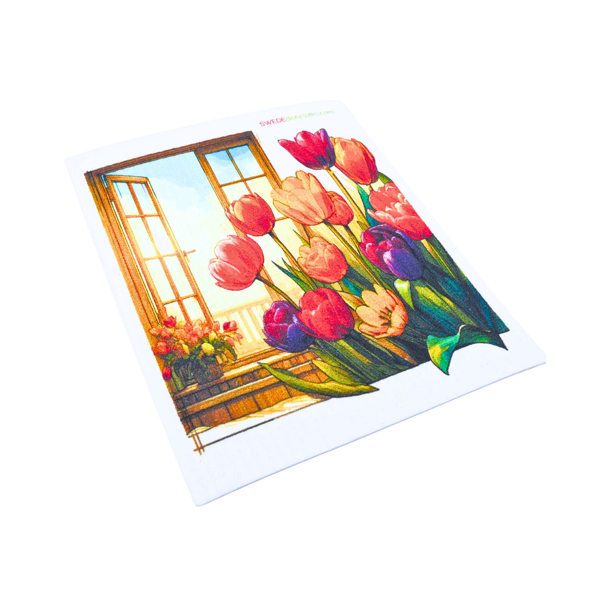 Tulips at Window Swedish Dishcloth