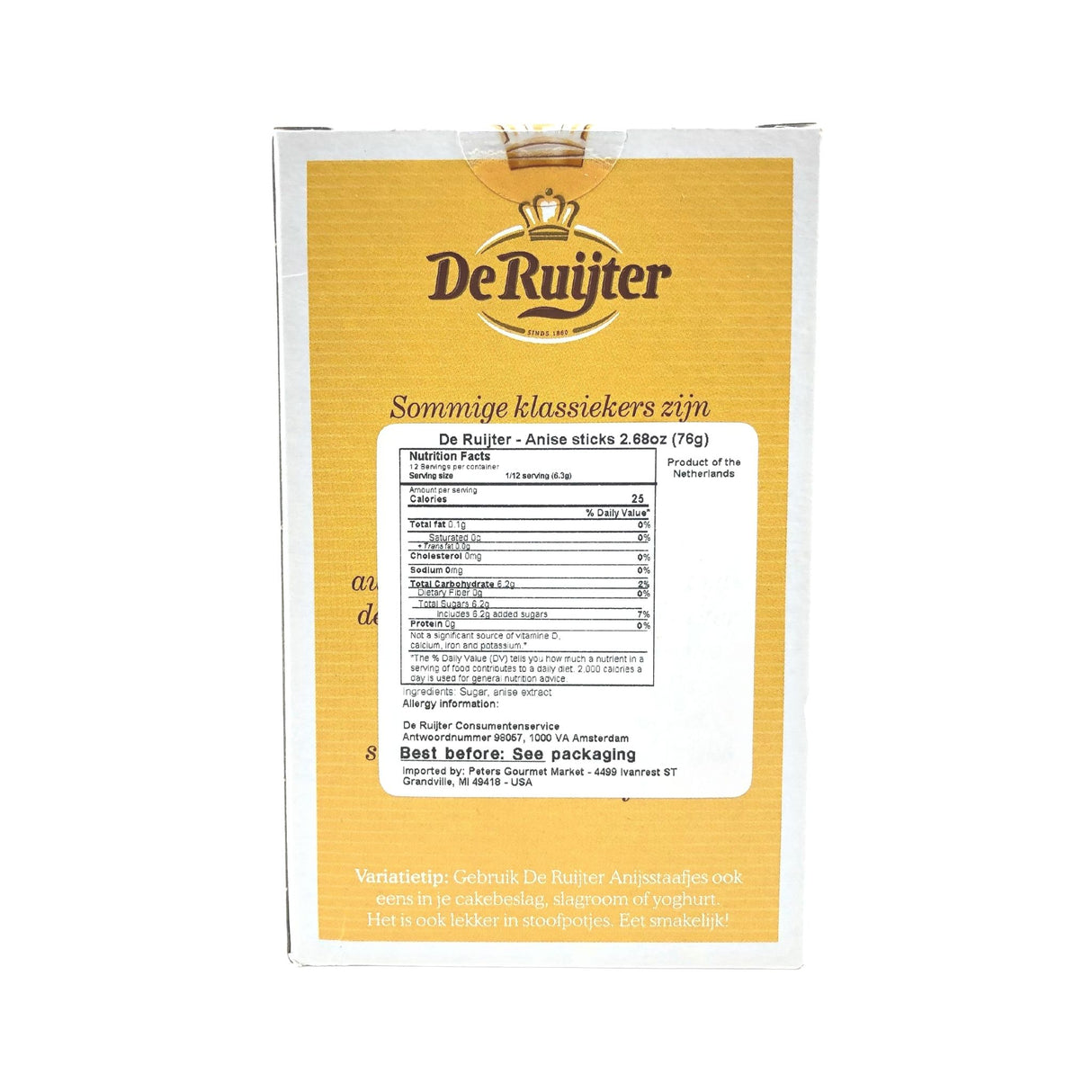 De Ruijter Anise Sticks Powder for Anise Milk 12 ct