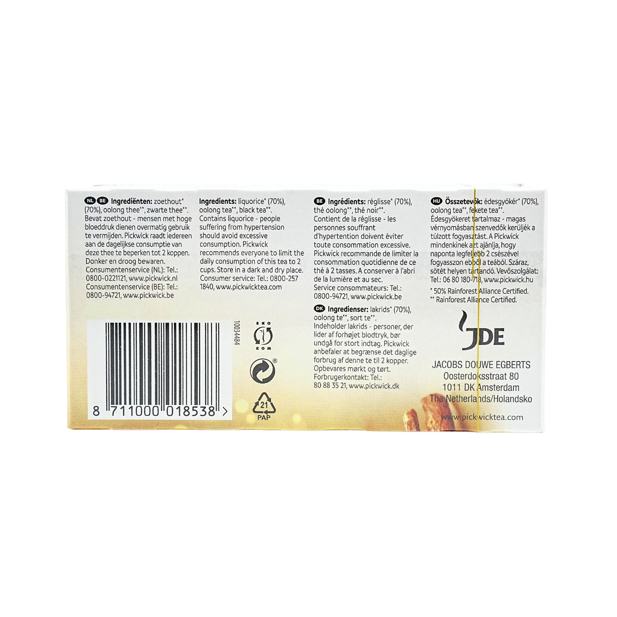 Pickwick Licorice (Zoethout)  Tea 20 ct box