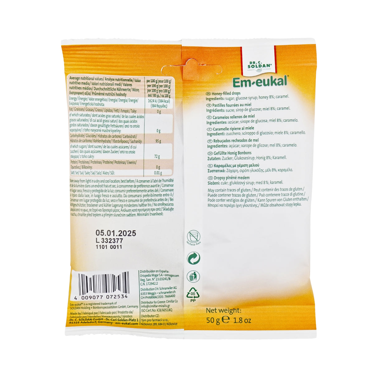 Em-eukal Honey Cough Drop Lozenge  by Dr. Soldan 1.8oz Bag